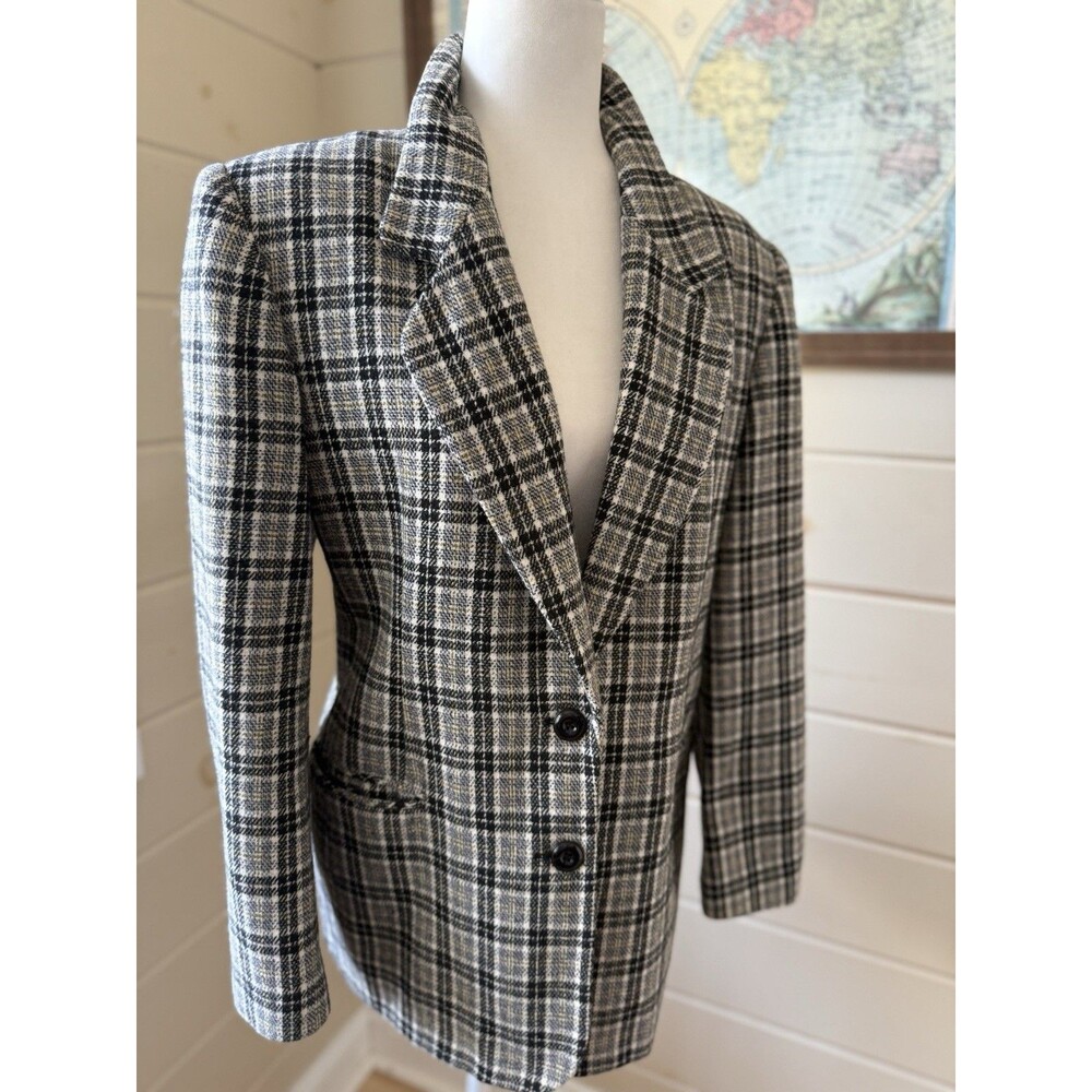 Vtg Worthington Blazer Black Citron 10 Wool Blend Plaid Classic Capsule